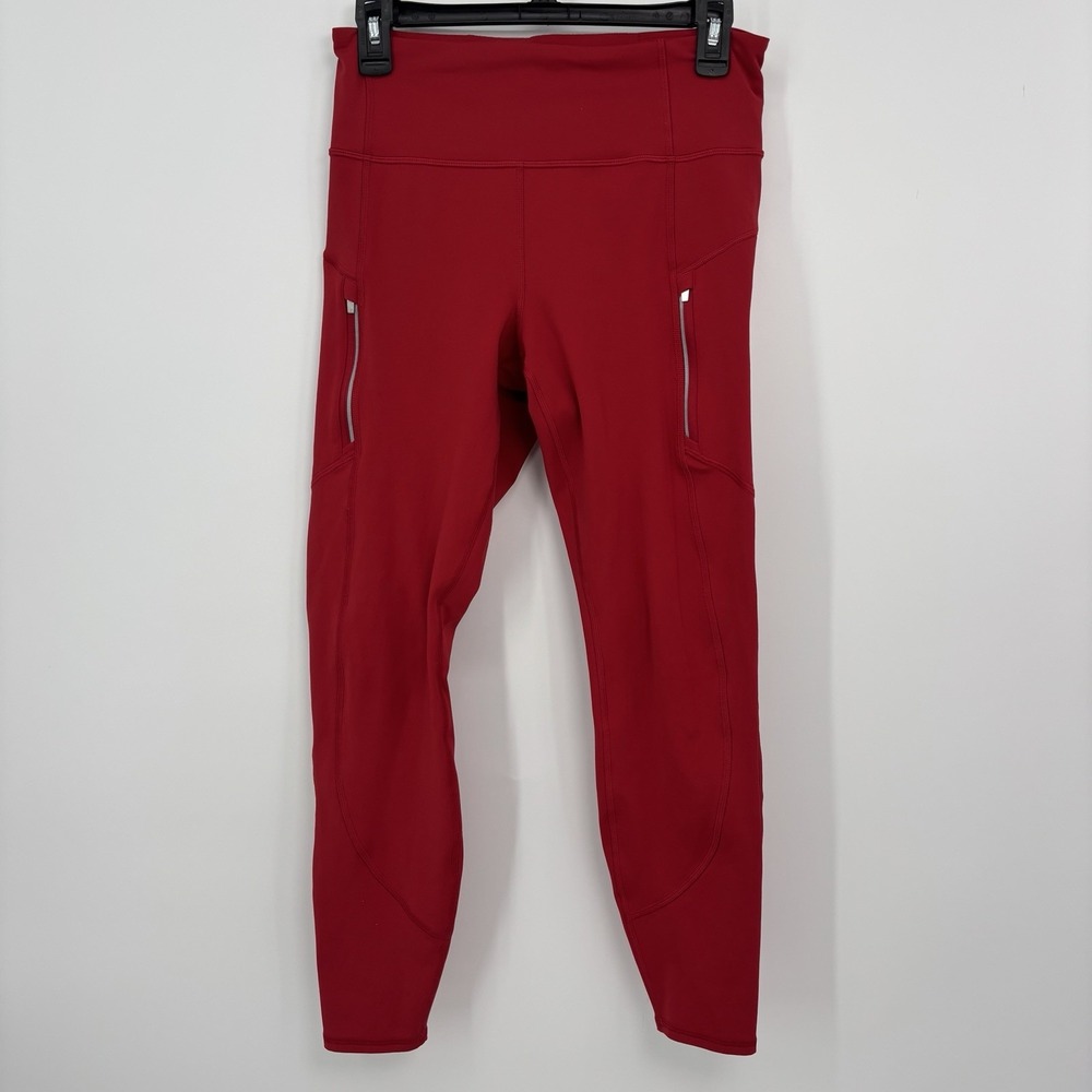 Athleta Rainier Tight Red Leggings High Rise Zipper Pockets Women's Medium